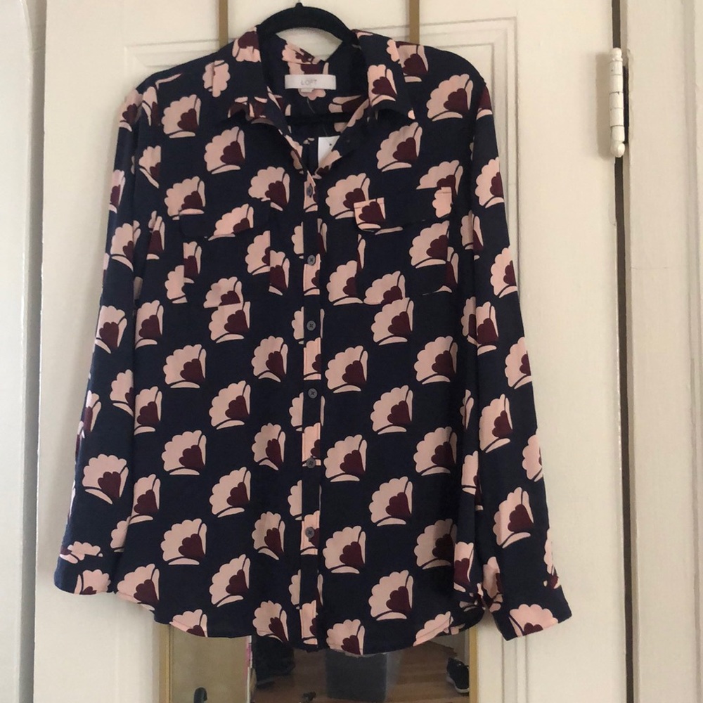 LOFT chiffon button up sz L *NWT*